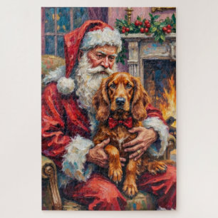 Santa Claus Holding Irish Red Setter Christmas Art Jigsaw Puzzle