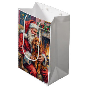 Santa Claus Holding Irish Red Setter Christmas Art Medium Gift Bag