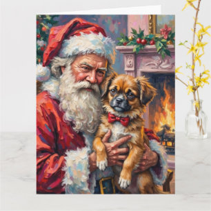 Santa Claus Holding Japanese Chin Christmas Art Card