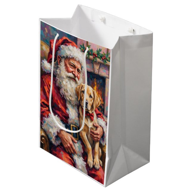 Santa Claus Holding Labrador Christmas Art Medium Gift Bag (Front Angled)
