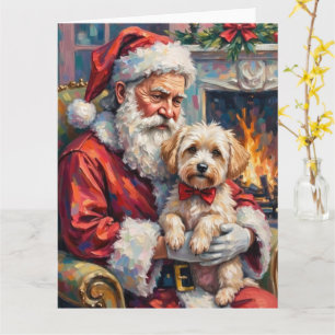 Santa Claus Holding Maltese Christmas Art Card