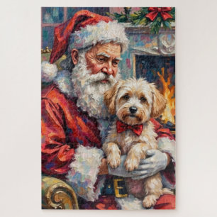 Santa Claus Holding Maltese Christmas Art Jigsaw Puzzle