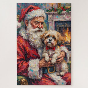 Santa Claus Holding Malti Tzu Christmas Art Jigsaw Puzzle