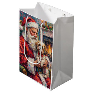 Santa Claus Holding Malti Tzu Christmas Art Medium Gift Bag