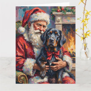 Santa Claus Holding Newfoundland Christmas Art Card