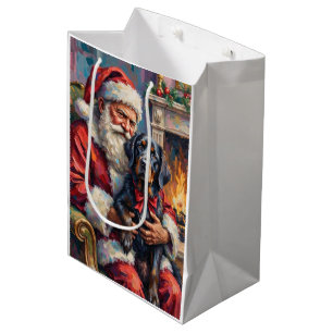 Santa Claus Holding Newfoundland Christmas Art Medium Gift Bag