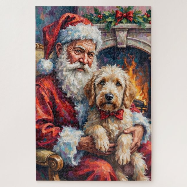 Santa Claus Holding Old English Sheepdog Christmas Jigsaw Puzzle (Vertical)