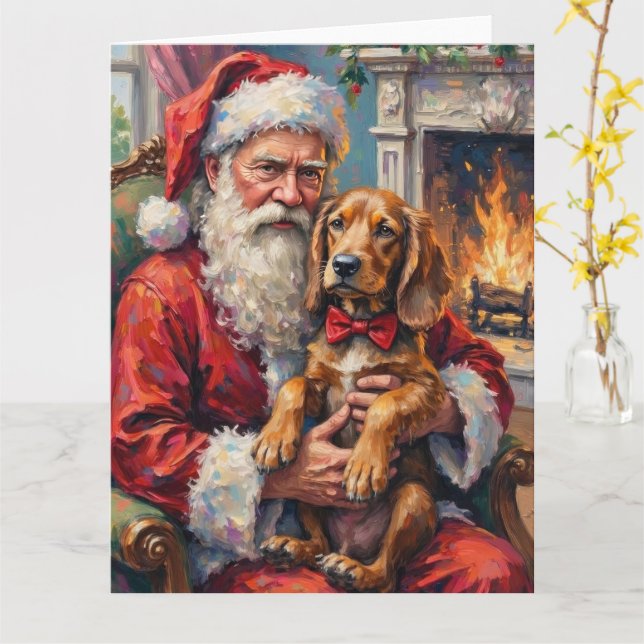 Santa Claus Holding Otterhound Christmas Art Card (Yellow Flower)