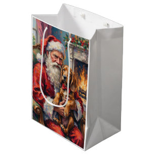 Santa Claus Holding Otterhound Christmas Art Medium Gift Bag