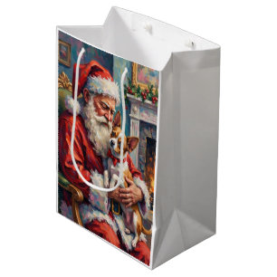 Santa Claus Holding Papillon Christmas Art Medium Gift Bag