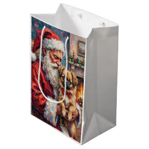 Santa Claus Holding Pekingese Christmas Art Medium Gift Bag