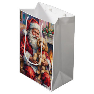 Santa Claus Holding Poodle Christmas Art Medium Gift Bag