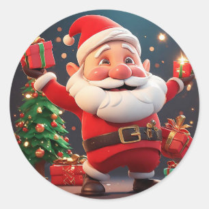 Santa Claus Holding Present Classic Round Sticker