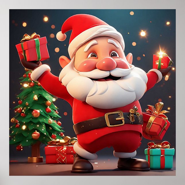 Santa Claus Holding Present Poster (Front)