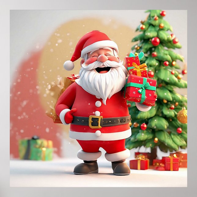 Santa Claus Holding Present Poster (Front)