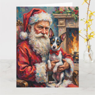 Santa Claus Holding Rat Terrier Christmas Art Card