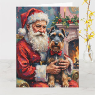 Santa Claus Holding Schnauzer Christmas Art Card
