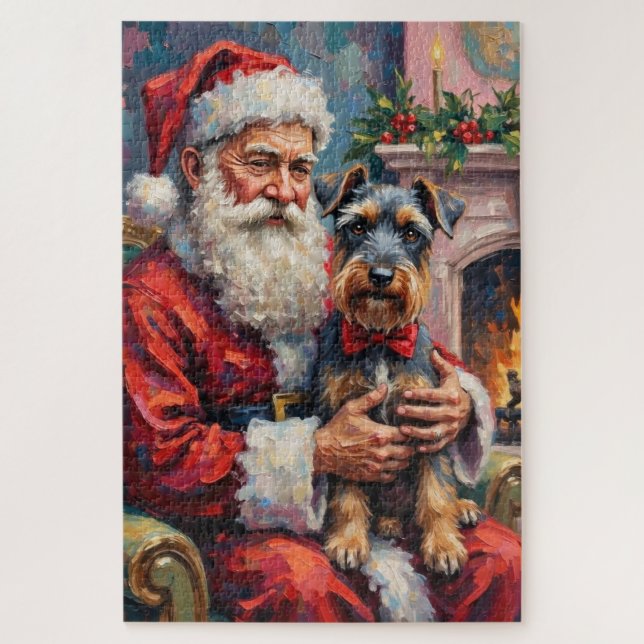 Santa Claus Holding Schnauzer Christmas Art Jigsaw Puzzle (Vertical)