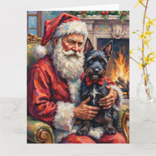 Santa Claus Holding Scottish Terrier Christmas Art Card