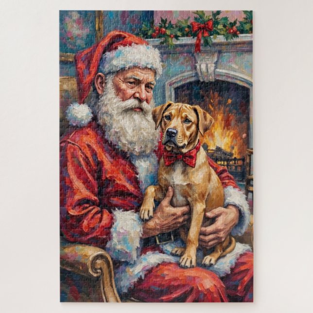 Santa Claus Holding Shar Pei Christmas Art Jigsaw Puzzle (Vertical)