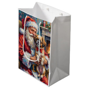 Santa Claus Holding Shih Tzu Christmas Art Medium Gift Bag