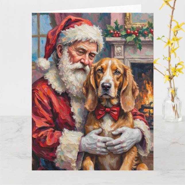 Santa Claus Holding Silken Windhound Christmas Art Card (Yellow Flower)