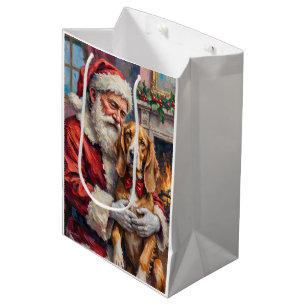 Santa Claus Holding Silken Windhound Christmas Art Medium Gift Bag