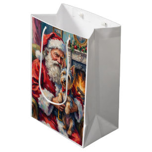 Santa Claus Holding Skye Terrier Christmas Art Medium Gift Bag
