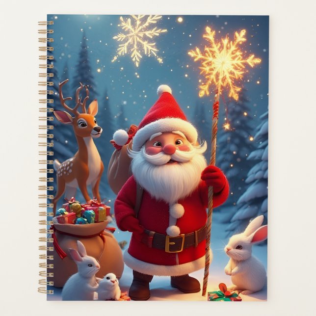 Santa Claus Holding Snowflake christmas scene Planner (Front)
