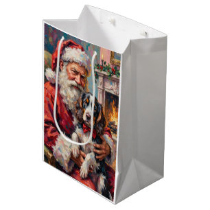 Santa Claus Holding Springer Spaniel Christmas Art Medium Gift Bag