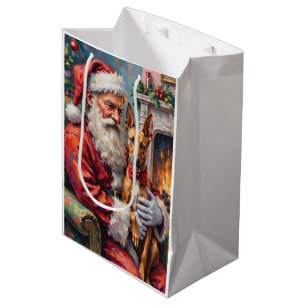 Santa Claus Holding Thai Ridgeback Christmas Art Medium Gift Bag