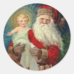 Santa Claus holding the Baby Jesus Classic Round Sticker