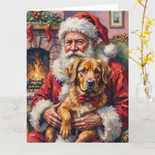 Santa Claus Holding Tibetan Mastiff Christmas Art Card
