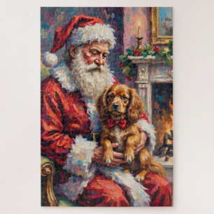 Santa Claus Holding Tibetan Spaniel Christmas Art Jigsaw Puzzle