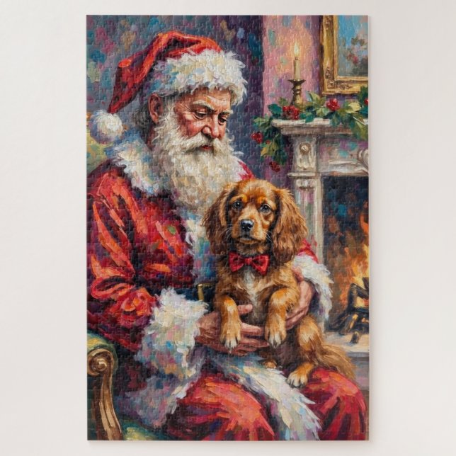 Santa Claus Holding Tibetan Spaniel Christmas Art Jigsaw Puzzle (Vertical)