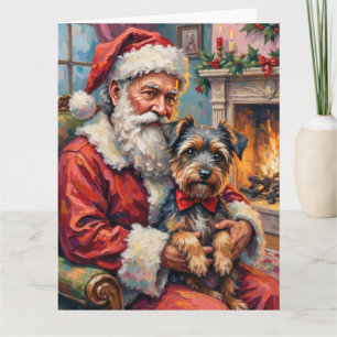 Santa Claus Holding Tibetan Terrier Christmas Art Card