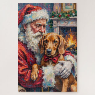 Santa Claus Holding Vizsla Christmas Art Jigsaw Puzzle