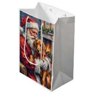 Santa Claus Holding Vizsla Christmas Art Medium Gift Bag