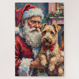 Santa Claus Holding Wheaten Terrier Christmas Art Jigsaw Puzzle