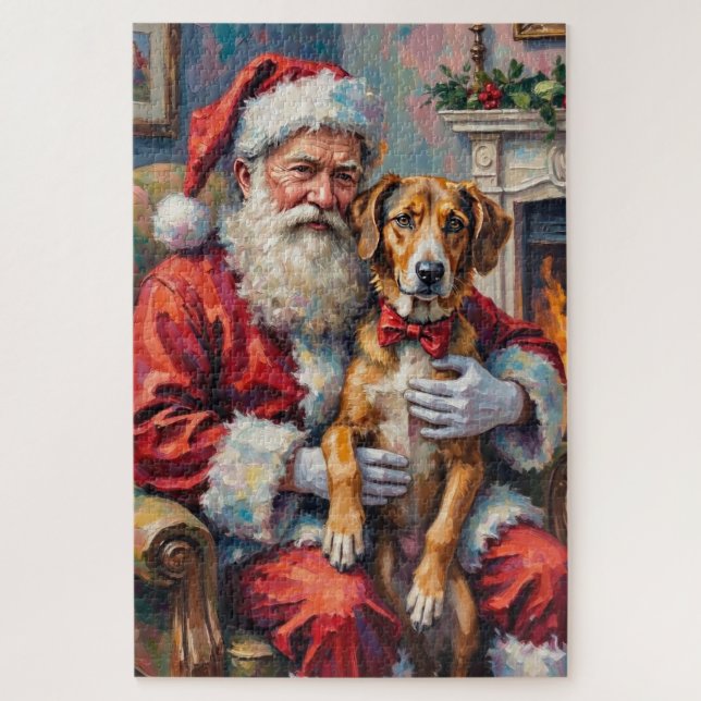 Santa Claus Holding Wolfhound Christmas Art Jigsaw Puzzle (Vertical)