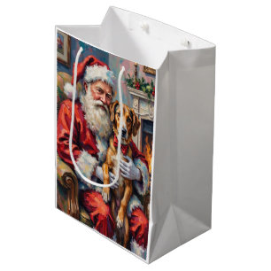 Santa Claus Holding Wolfhound Christmas Art Medium Gift Bag