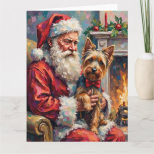 Santa Claus Holding Yorkshire Terrier Christmas  Card
