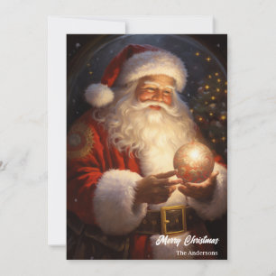 Santa Claus holiday night glowing Christmas ball Card