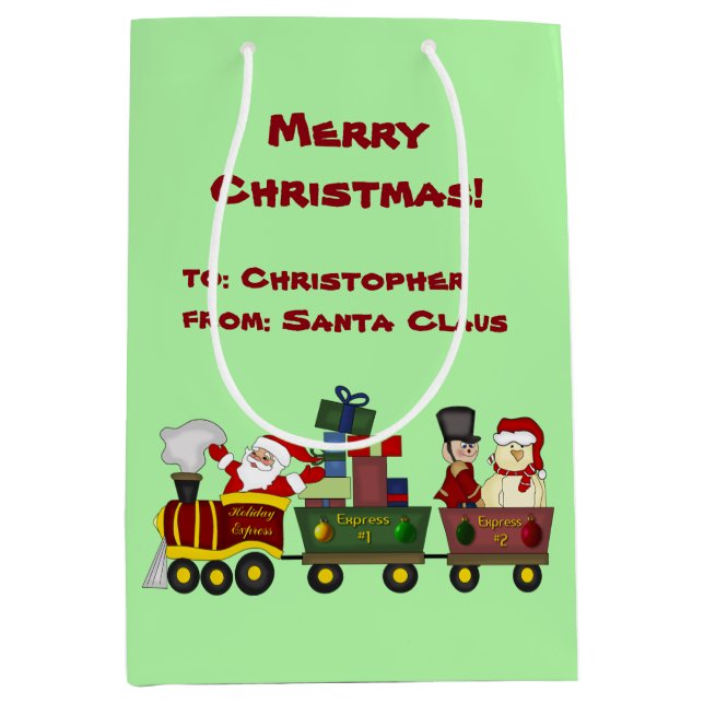Santa Claus Holiday Train Personalised Medium Gift Bag (Front)