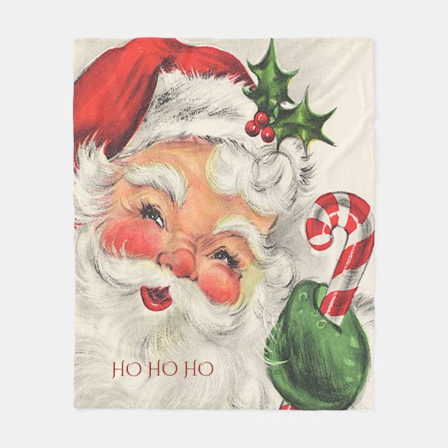 Santa Claus Holly Candy Cane  Fleece Blanket (Front)