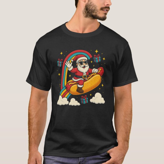 Santa Claus Hotdog Funny Christmas Design Swea T-Shirt (Front)