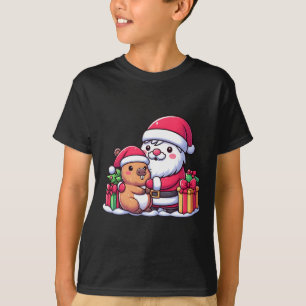 Santa Claus Hugging Cute Capybara Christmas Matchi T-Shirt
