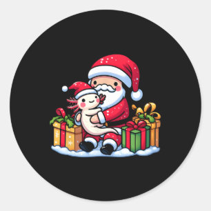 Santa Claus Hugs Axolotl Christmas Pajama Family M Classic Round Sticker