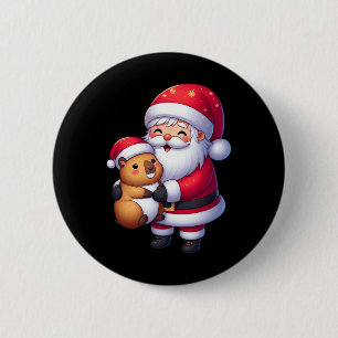 Santa Claus Hugs Capybara Funny Christmas Matching 6 Cm Round Badge