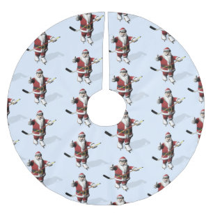 Santa Claus Ice Hockey Player Brushed Polyester Tree Skirt